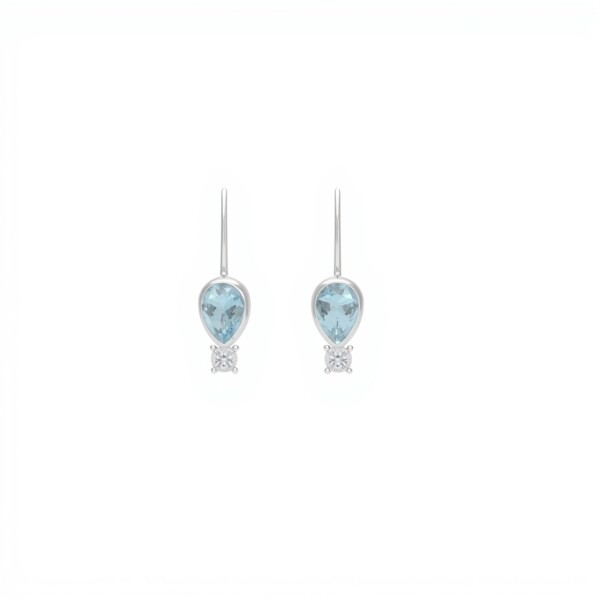 Caravanas Olivia - Plata rodinada 925-Piedra Topacio azul-CA2003 conpiedra
