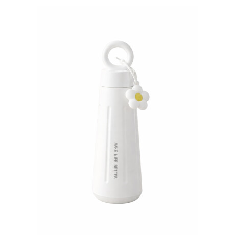 Botella térmica de acero con asa y colgante de flor 450ml Blanco
