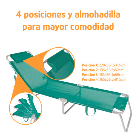 Reposera Aluminio 4 Posiciones Aluminio c/Asas Plegable Mor Verde