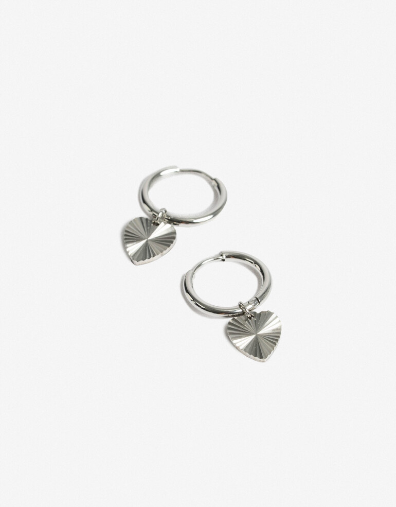 Aros Argollas Metal Aros Argolla Acero Corazón - Plateado