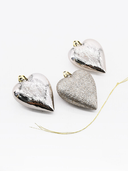 ADORNO COLGANTE CORAZON 3 PCS GRIS CLARO