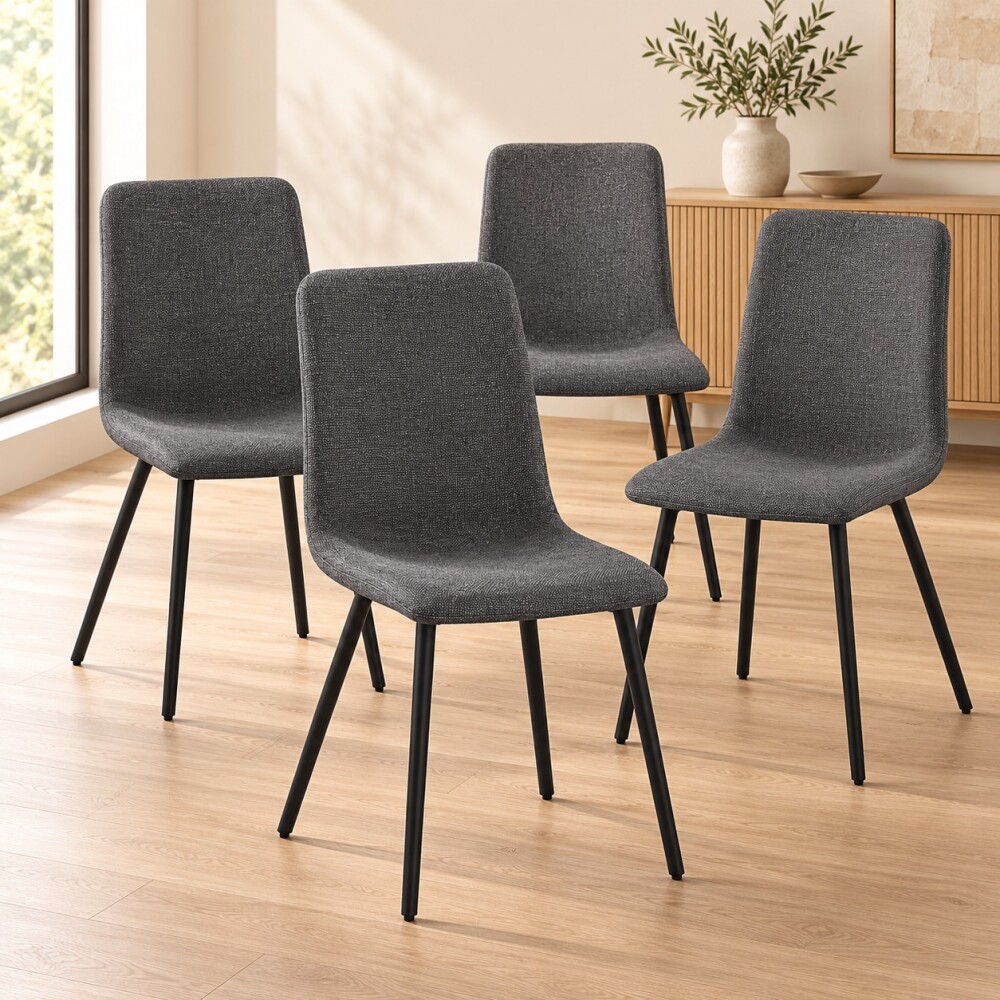 PACK x4 SILLA DE COMEDOR TAPIZADA EN TELA CON RESPALDO ALTO SIN APOYABRAZOS GRIS