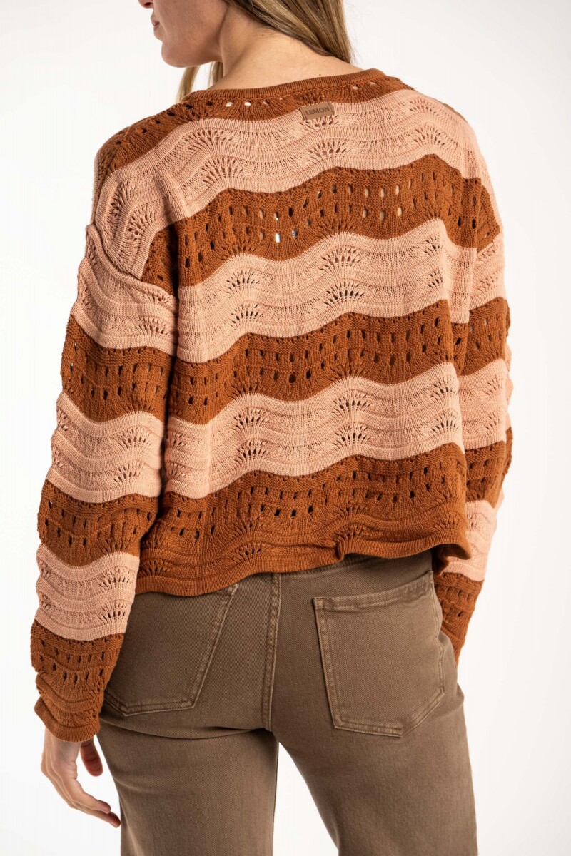 Sweater Textura Rayado Rosa/mocha