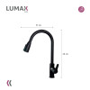 Grifo de cocina gourmet extensible de una sola manija Negro Mate