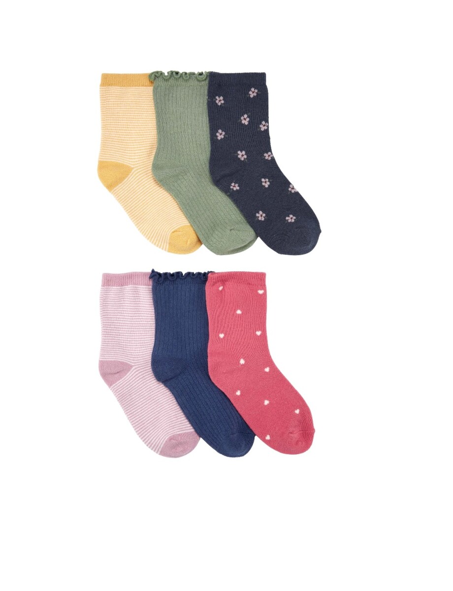 Set Medias Carters x6 Toddler Azul Flores Mostaza 