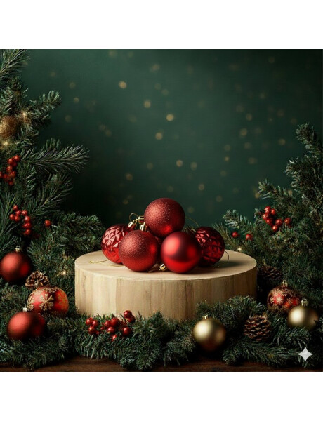 ESFERA COMB. RELIEVE DIAMANTE GLITTER MATE 6CM X 6 UNID. ROJO ESFERA COMB. RELIEVE DIAMANTE GLITTER MATE 6CM X 6 UNID. ROJO