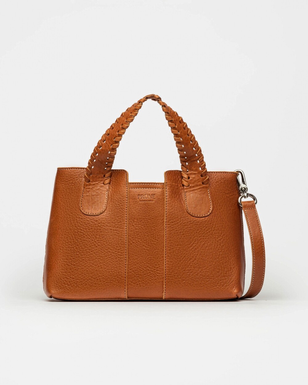 Cartera de mano The Braided en cuero vegetal liso Marron