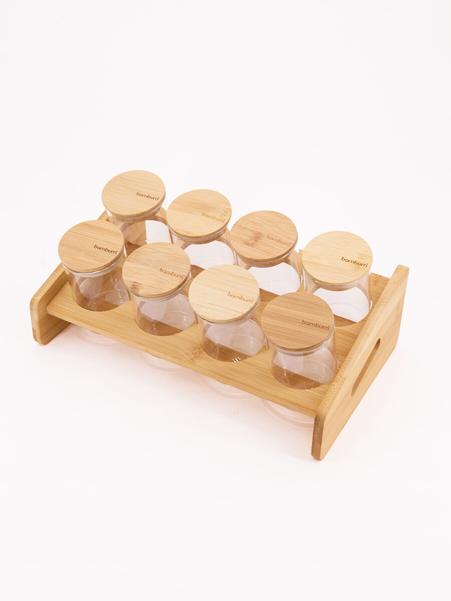 CONDIMIENTEROS CON SOPORTE 9PCS - MADERA 