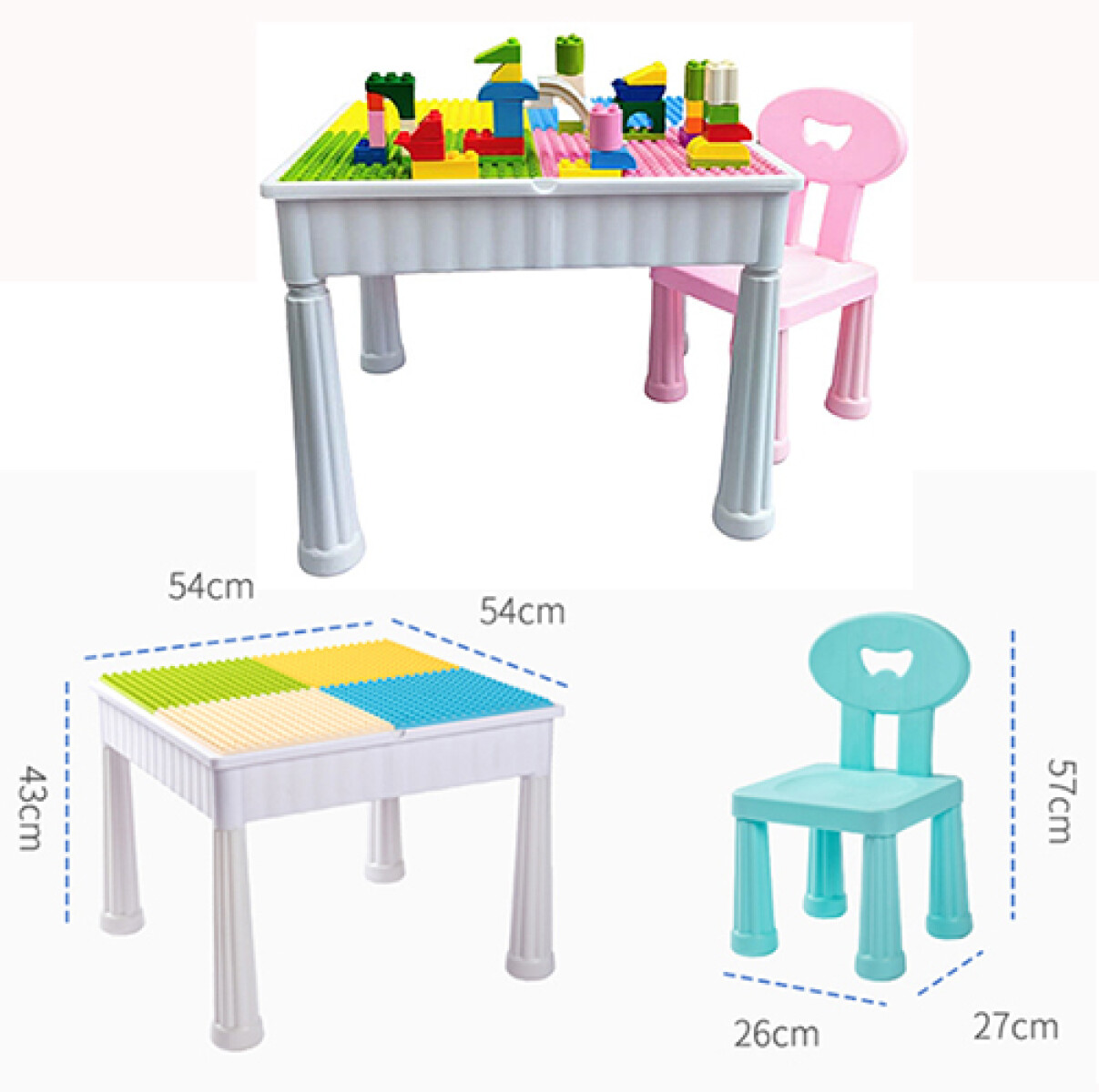 CONJUNTO INFANTIL MESA Rebatible c/Legos + SILLA - Sin color 