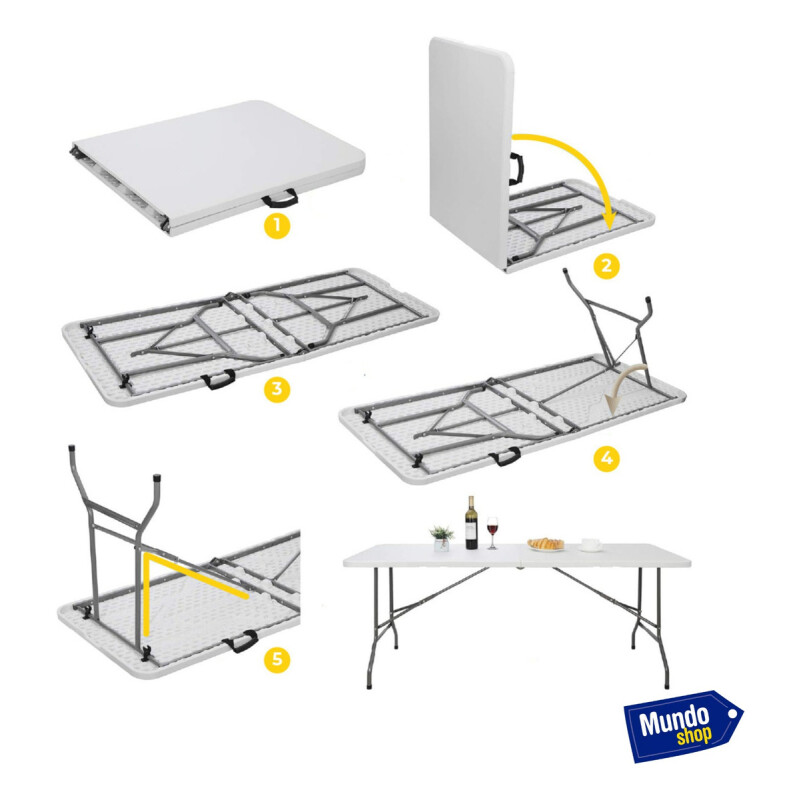 Mesa Plegable Tipo Valija Portable Plástica 180cm Blanca Blanco