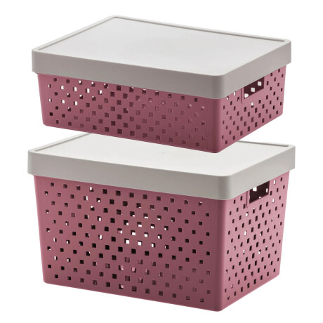 Set X2 Cajas Canastos Organizadores Quadratta con Tapa en PP Rosa
