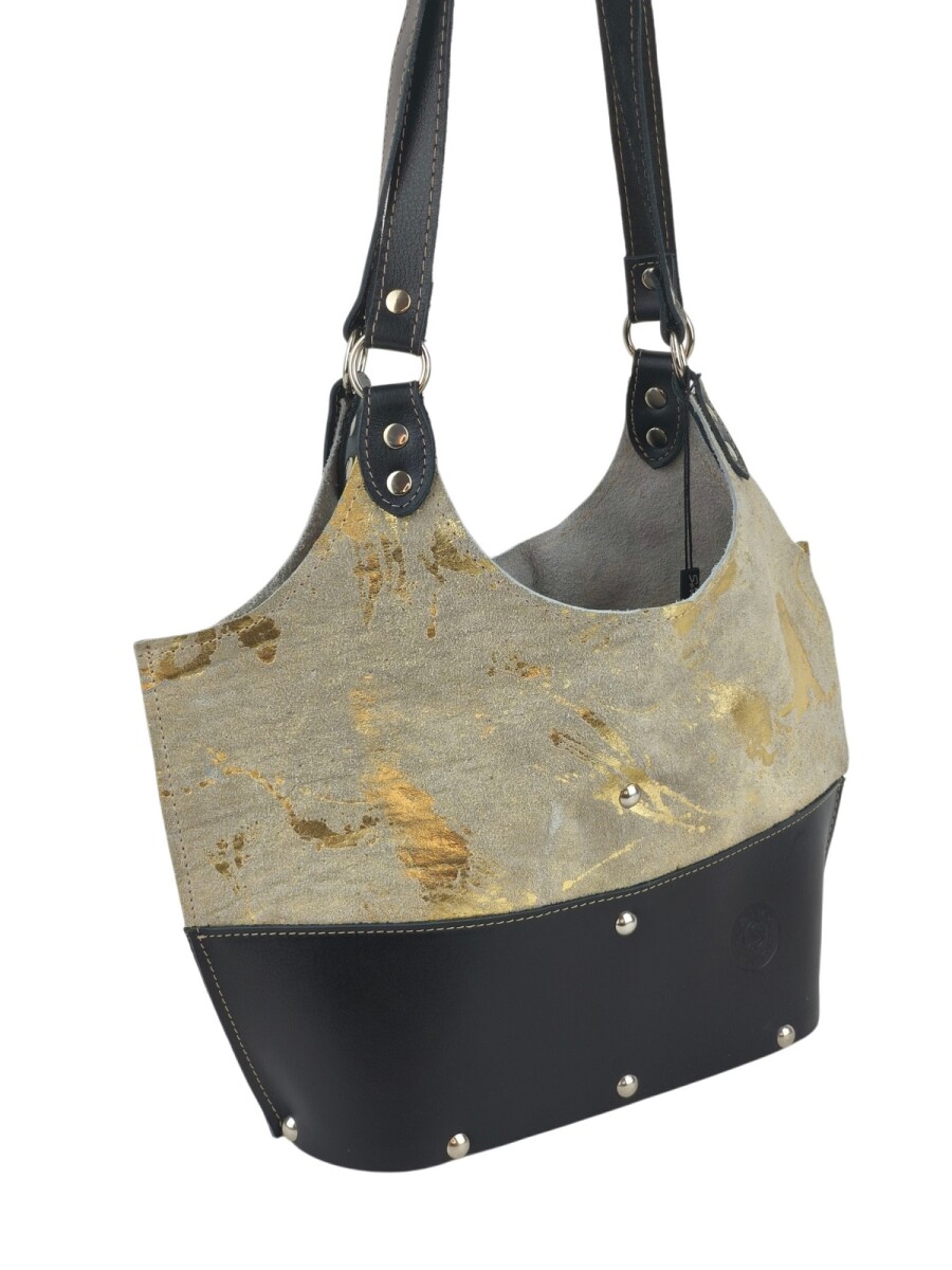 Matera dama cuero en madera dividida - Beige con dorado 