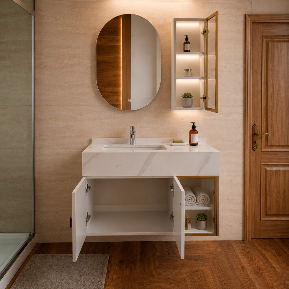 CONJUNTO DE BAÑO HABITARE MODELO LT3001-80 / MUEBLE + BACHA + ESPEJO C/ LUZ LED - 80 cm Conjunto De Baño Habitare Modelo Lt3001-80 / Mueble + Bacha + Espejo C/ Luz Led - 80 Cm