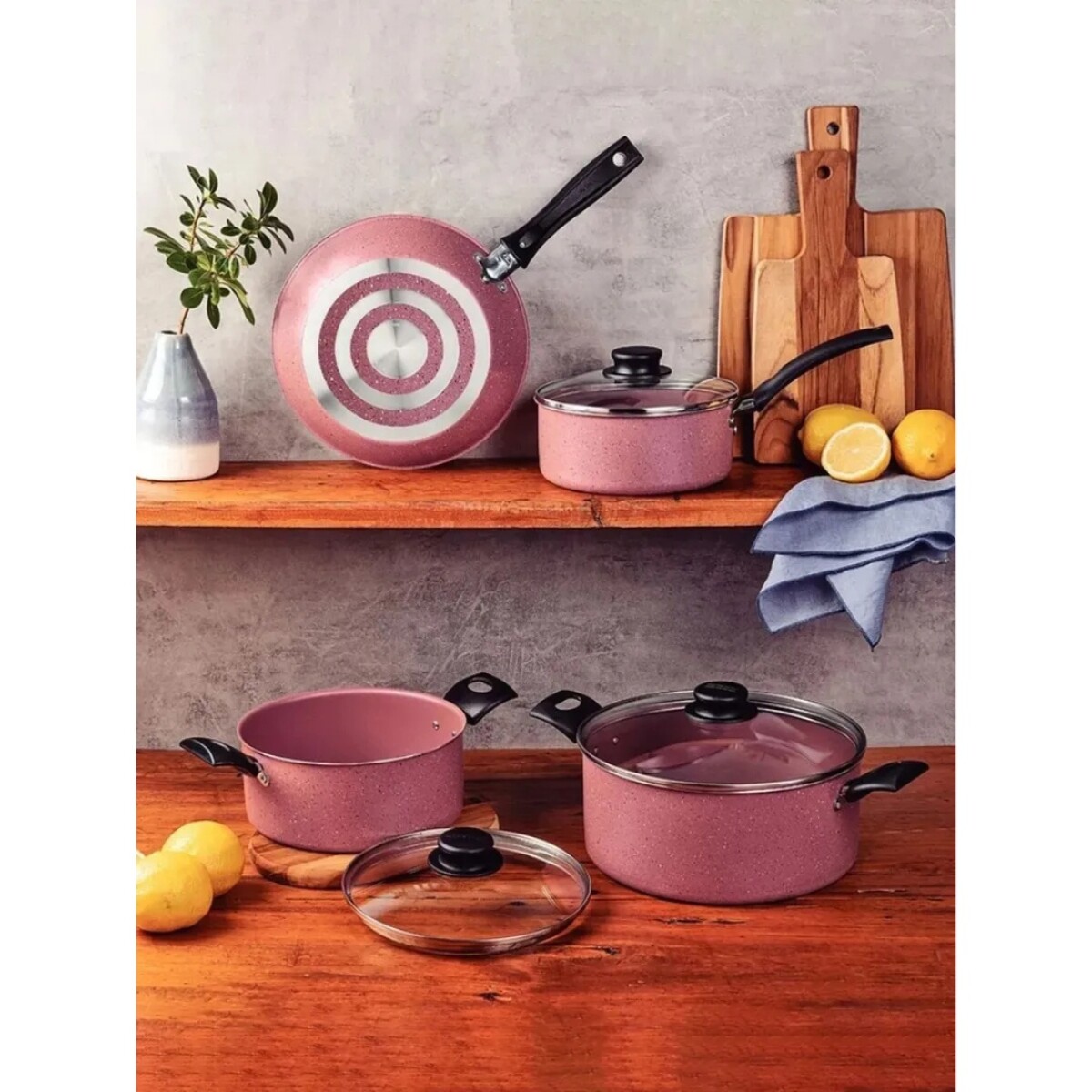 BATERIA DE COCINA TRAMONTINA 4 PIEZAS - ROSA 
