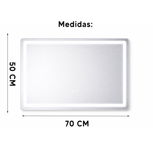 Espejo Rectangular Con Led Baño Led10 50 X 70 Cm Desempañador ESPEJO RECTANGULAR LED10 50X70