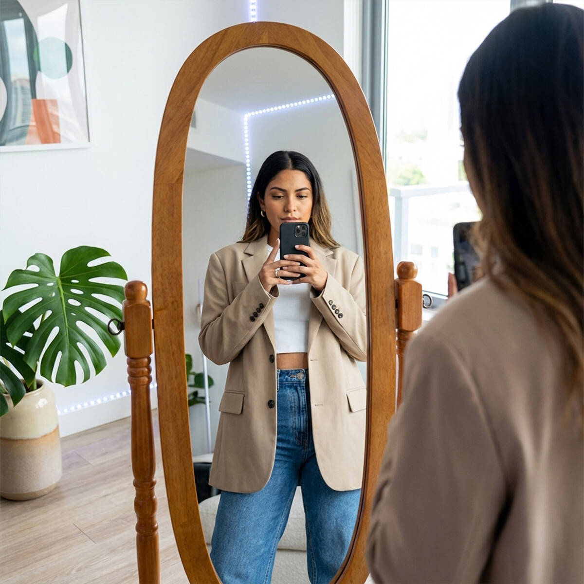 Espejo Victorian de pie ovalado - Marrón claro 