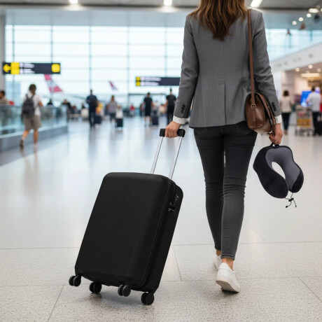 Set Valija Mediana Rigida + Almohadón Cervical Memoria Negro Negro