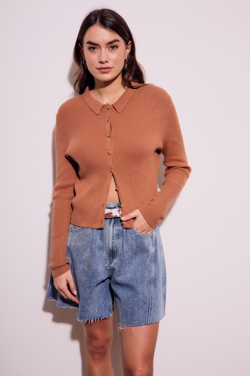 Cardigan Cuello Polo Mocha
