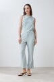 Pantalón de lino con efecto desflecado verde agua