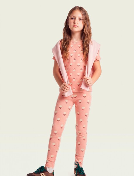CALZA INFANTIL ESTAMPADA EN TELA ACANALADA ROSADO