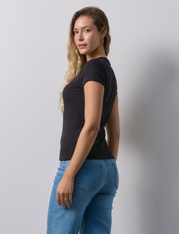 Remera Basica Modal Ribs NEGRO