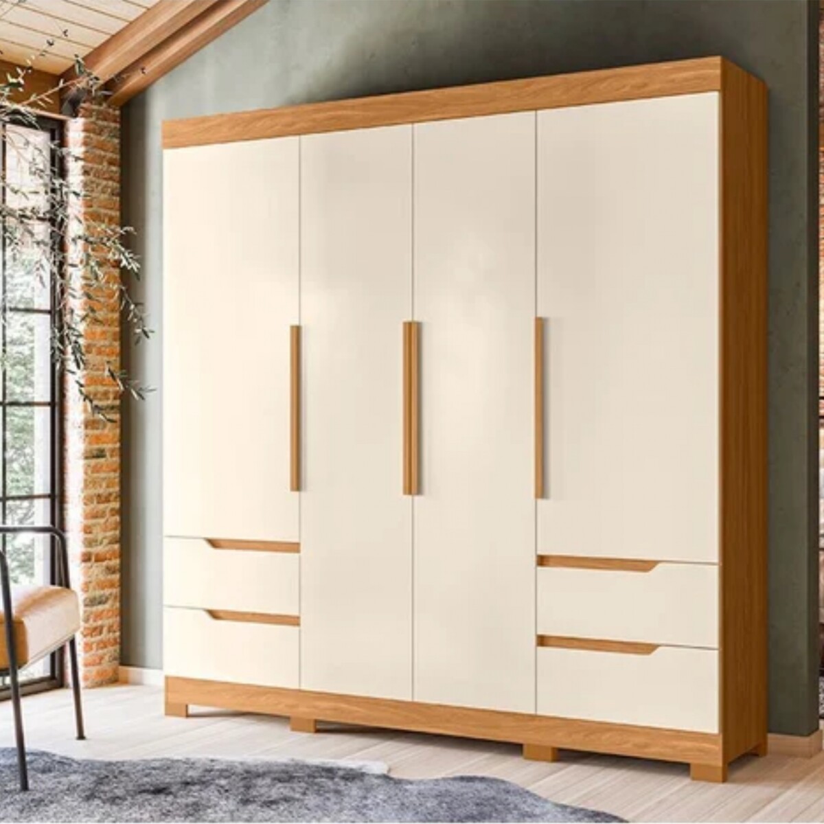 Ropero 4 puertas y 4 cajones - Vivacce - Roble/blanco 