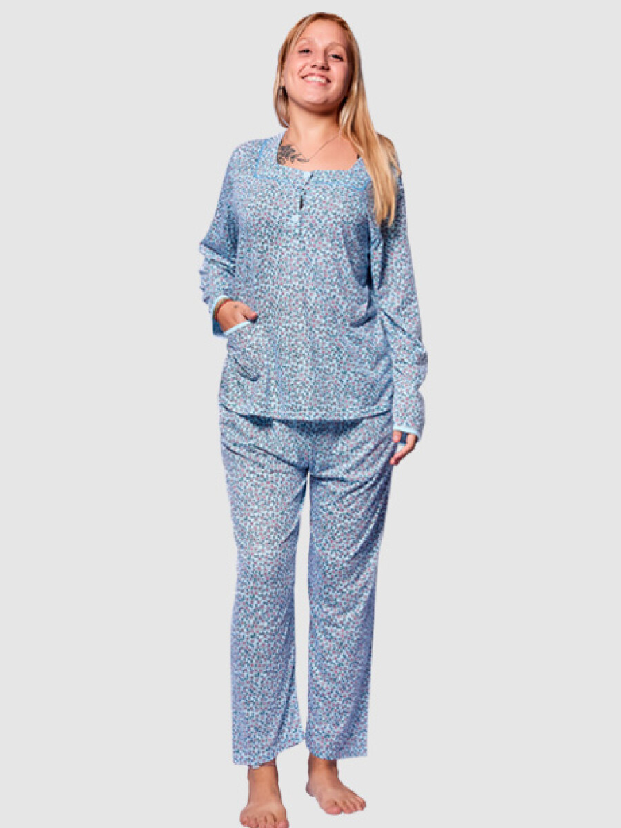 Pijama manga larga algodón India - Celeste 