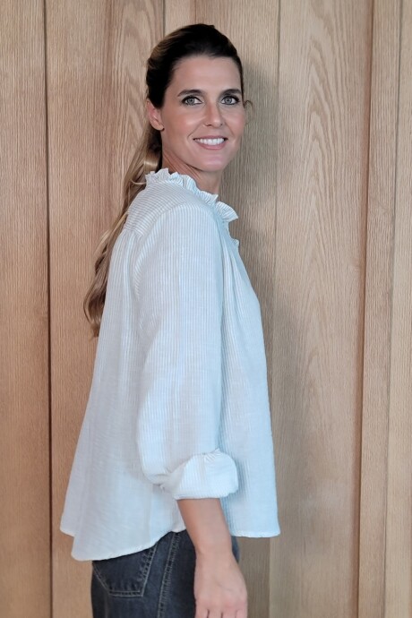 Blusa Sur Lino raya fina beige