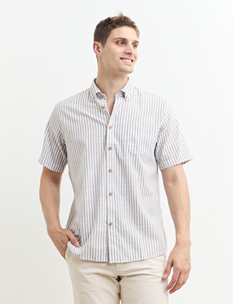 012635 CAMISA HARRINGTON LABEL Blanco/tostado
