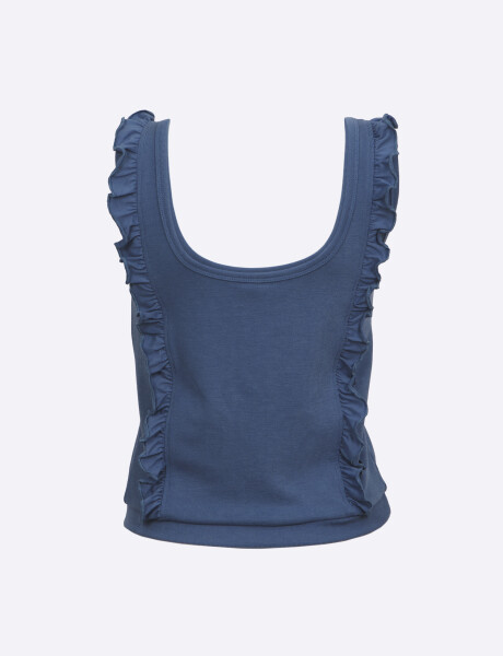 Musculosa ruffles azul piedra