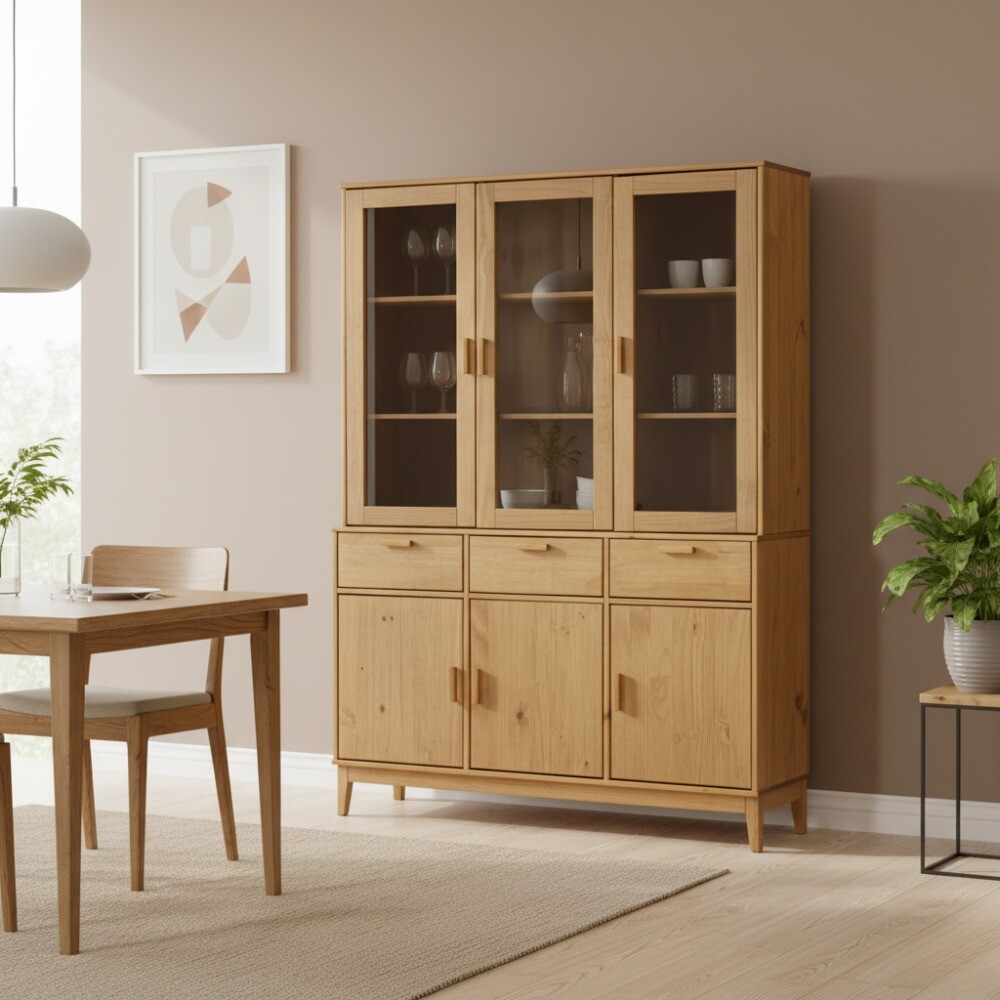 CRISTALERO 6 PUERTAS 3 CAJONES APARADOR MODULAR EN MADERA MACIZA COLOR MADERA