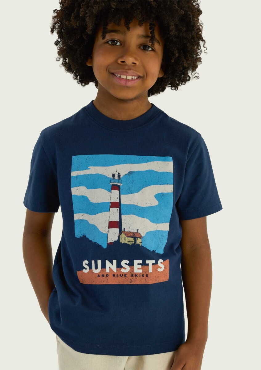 CAMISETA BÁSICA CON ESTAMPA - AZUL 