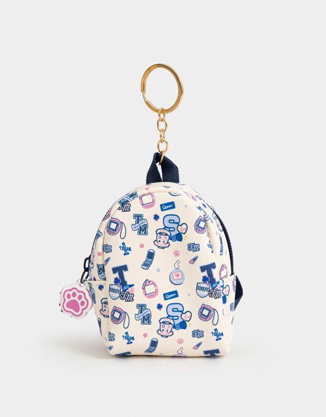Llavero PU Llavero De Mochila De Pu Estampada Con Tiracierre - Blanco Crema