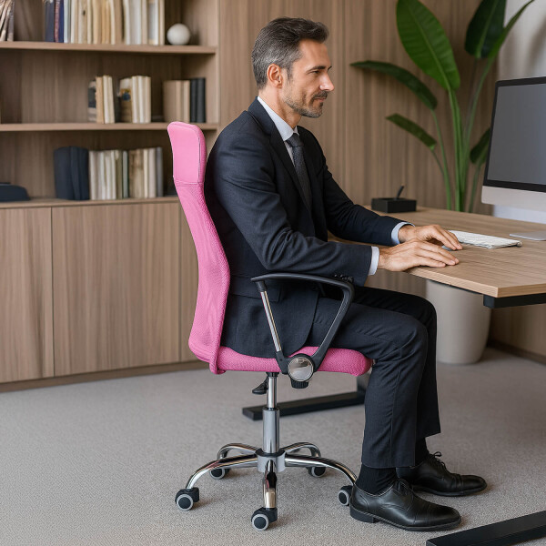 Silla De Escritorio Oficina Sillon Ejecutiva Ergonomica Tapizado Tela Mesh Con Cuero Sintetico Imback Color Rosa Silla De Escritorio Oficina Sillon Ejecutiva Ergonomica Tapizado Tela Mesh Con Cuero Sintetico Imback Color Rosa