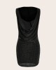VESTIDO CON CAPUCHA BRILLANTE Negro