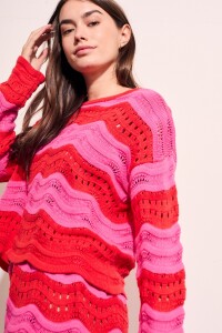 Sweater Textura Rayado Rojo