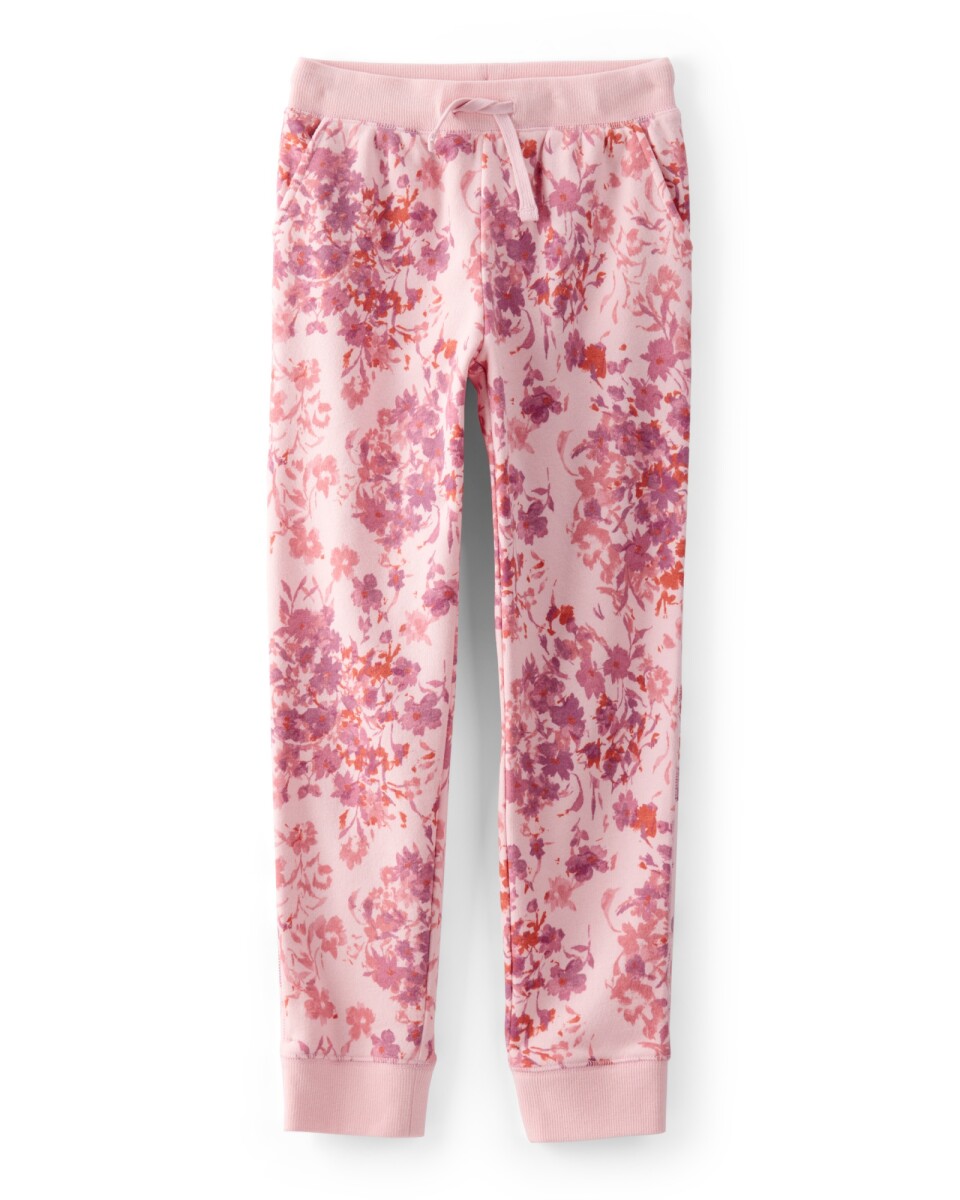 Pantalón de algodón, rosado, diseño floral 