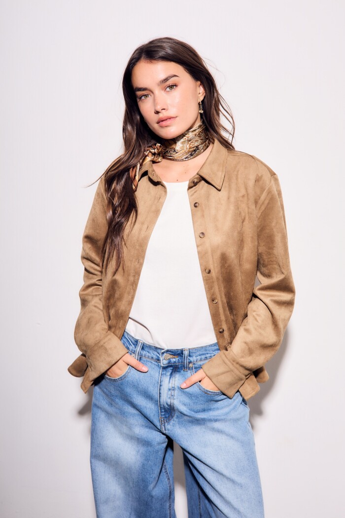 Camisa Gamuza Cuero Vegano Moca