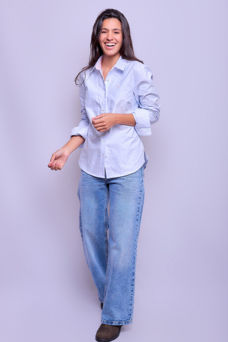 Camisa Dama Clásica Raya Celeste 3