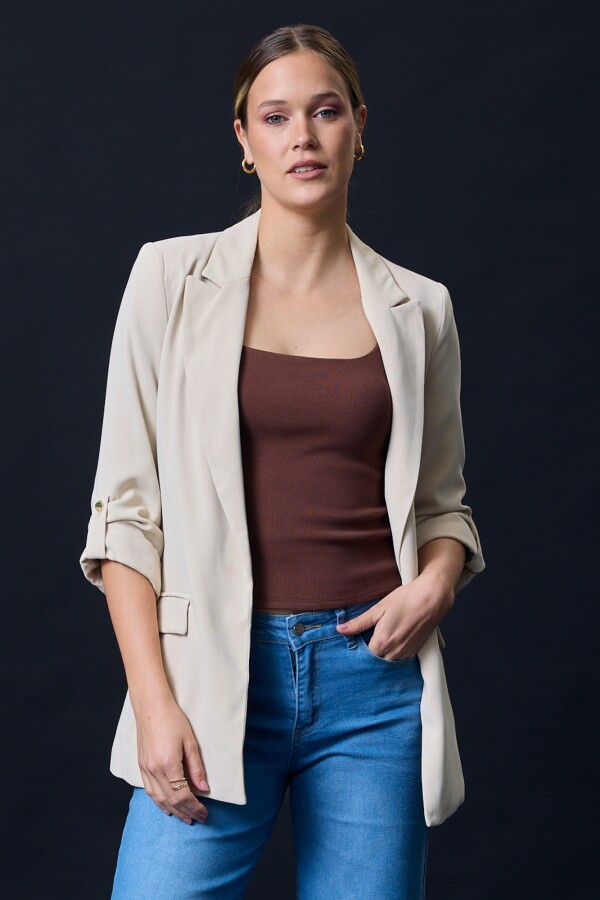 Blazer Manga Botón BEIGE