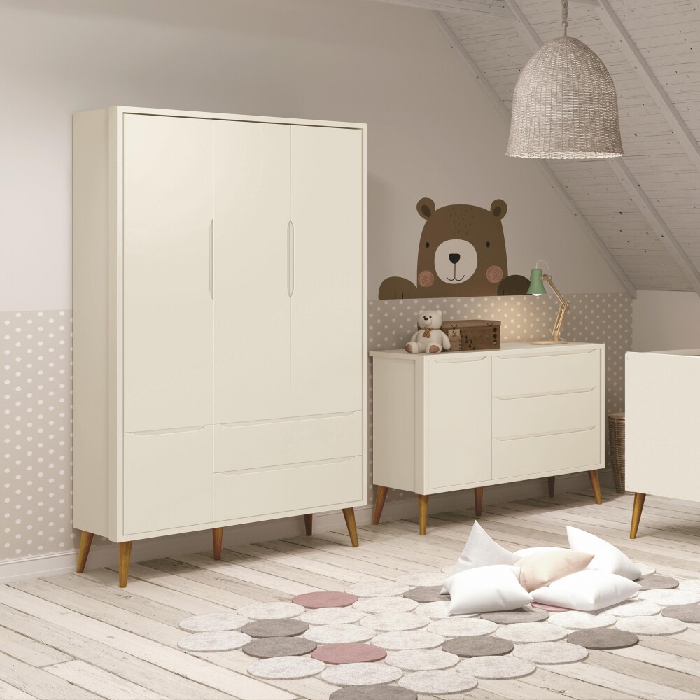 Ropero 3 puertas 2 cajones Infantil - Theo Gris