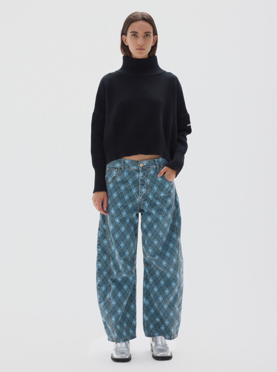 Jean Barrel Print - Blue 