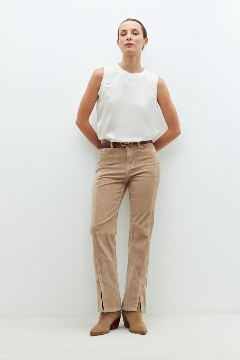 Pantalón Donna de pana con tajos beige