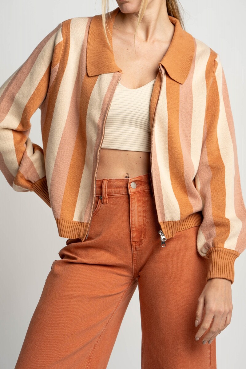 Campera Tejida Rayada Rosa