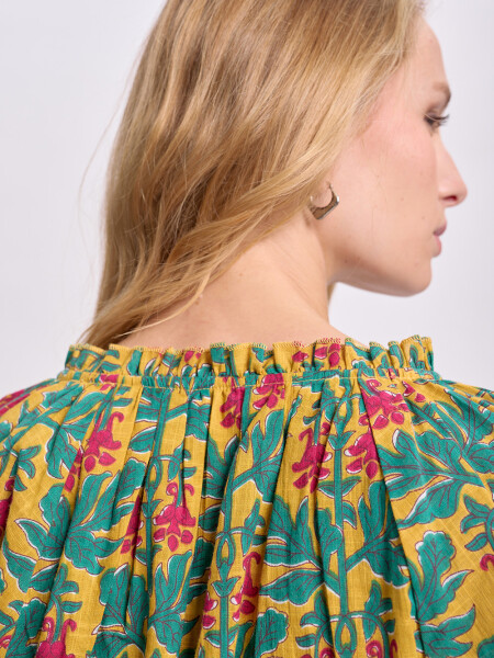 Blusa boho estampada Mostaza