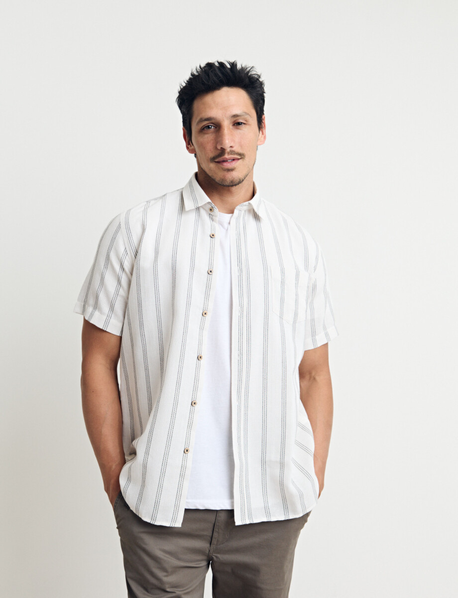 012630 CAMISA HARRINGTON LABEL Natural/azul