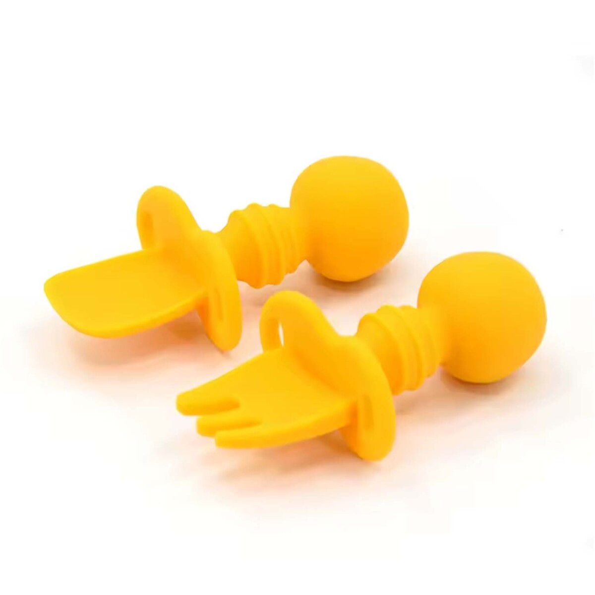 Set Mini Cubiertos con Cuchara y Tenedor en Silicona p/ Bebé - Amarillo 