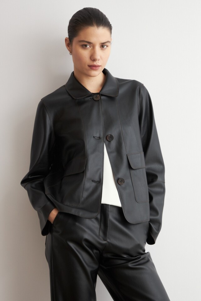 Chaqueta eco cuero negro