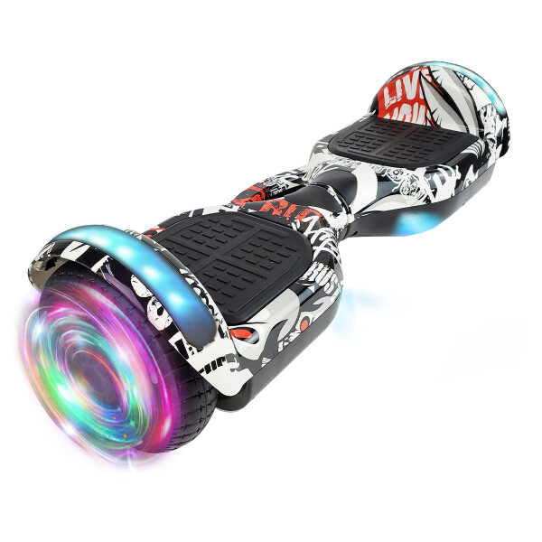 Combo De Skate Eléctrico 6.5" Con Luces Y Bluetooth + Asiento Para Hoverboard NEGRO