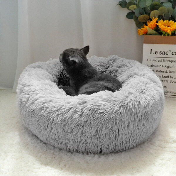Cama Para Gato Cucha Puff Peluda Cómoda 50 Cm Mascota Variante Color Gris Claro